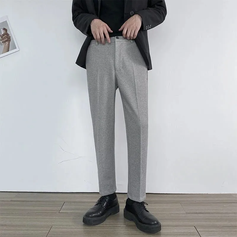 Wiaofellas  -  Straight Khaki Trousers for Men Tweed Plus Big Size Elegant New in Thin Casual Fabric Man Suits Pants Luxury Korean Reviews Many